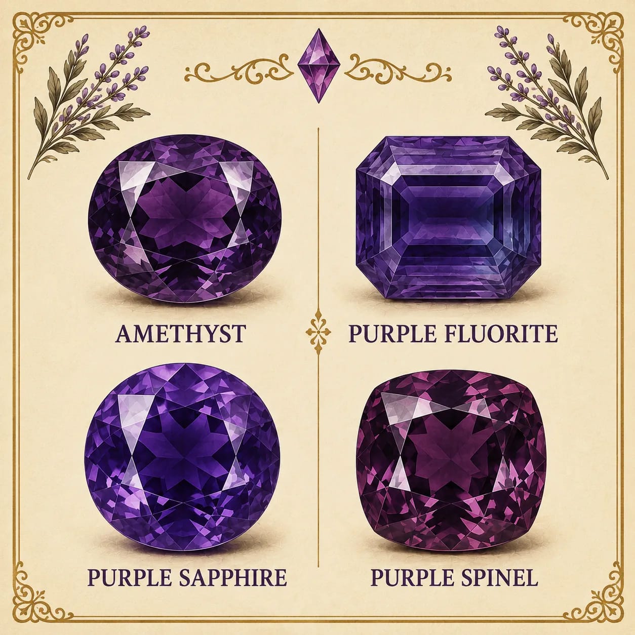 Amethyst vintage gemstone chart with lavender accents xnc