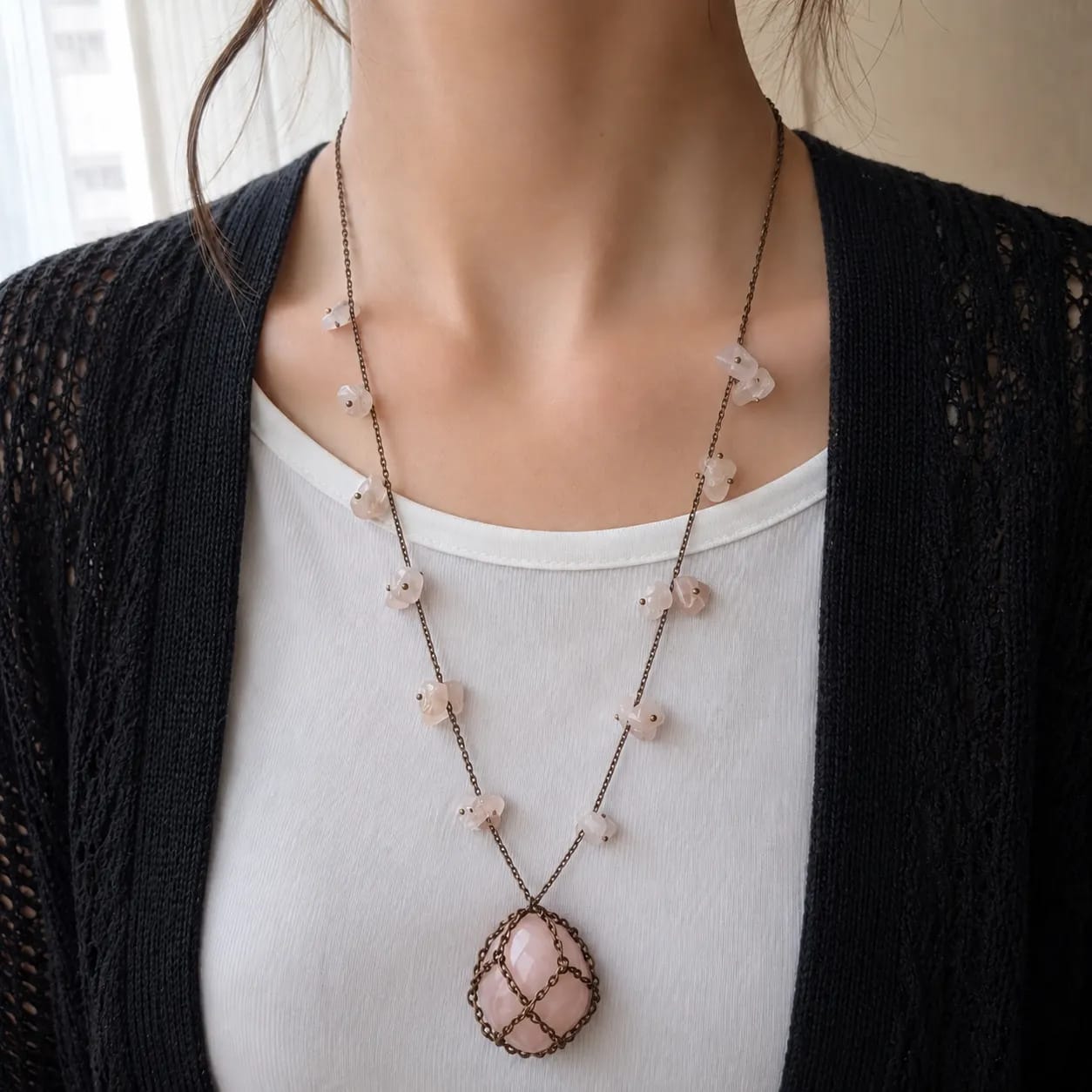 spring blossom rose quartz pendant necklace (5) spring blossom rose quartz pendant necklace (5)
