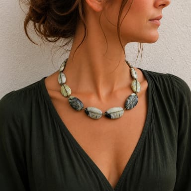forest whisper – eldorado jasper necklace model forest whisper – eldorado jasper necklace model