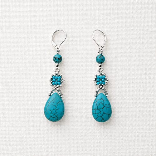 blue howlite turquoise drop earrings silver tone (2) xnc