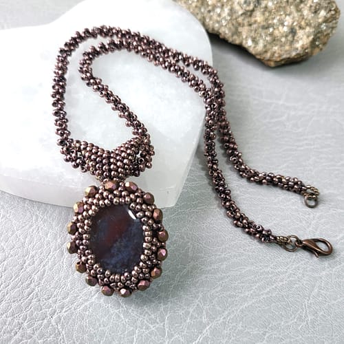 Agate Dark Rose Botswana Agate Pendant On Seed Bead Rope2 3 Scaled
