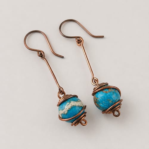 Handmade Jewellery & Stone Library sea sediment jasper pendulum wire wrapped earrings (2)