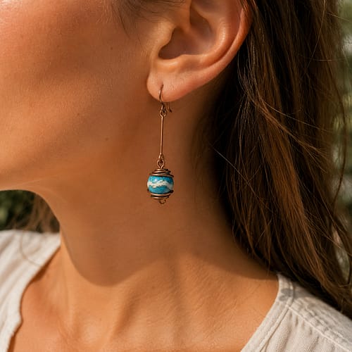 Handmade Jewellery & Stone Library sea sediment jasper pendulum wire wrapped earrings model