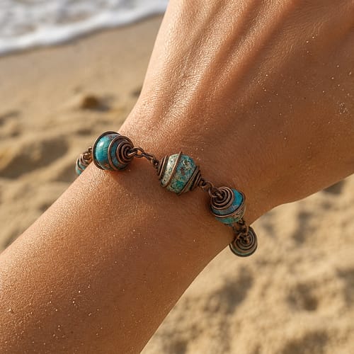 Handmade Jewellery & Stone Library sea sediment jasper wire wrapped bracelet with charm bead model