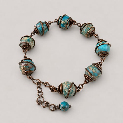 Handmade Jewellery & Stone Library sea sediment jasper wire wrapped bracelet with charm bead