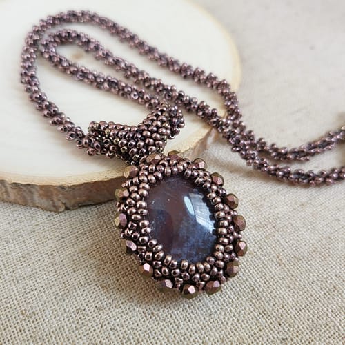 Agate Dark Rose Botswana agate pendant on seed bead rope