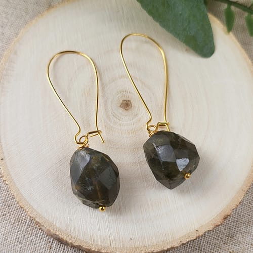 Labradorite Olive green labradorite drop earrings