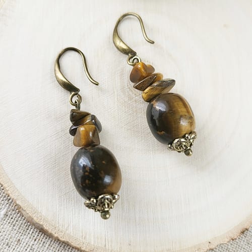 Tiger's eye Tiger's eye drop earrings in antique gold