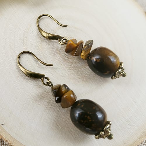 Tiger's eye Tigers Eye Drop Earrings In Antique Gold 4