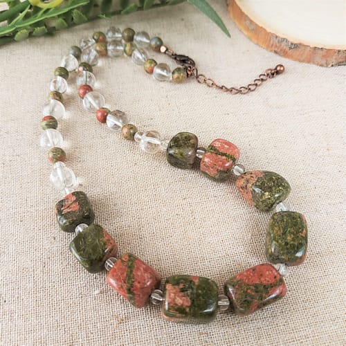 Unakite Unakite and clear quartz necklace