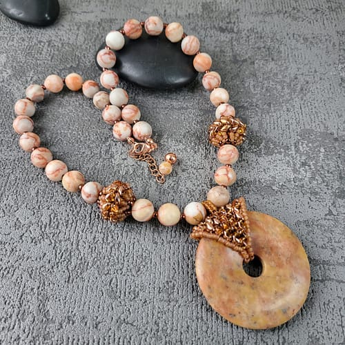 Yellow soapstone and Rosetta jasper necklace