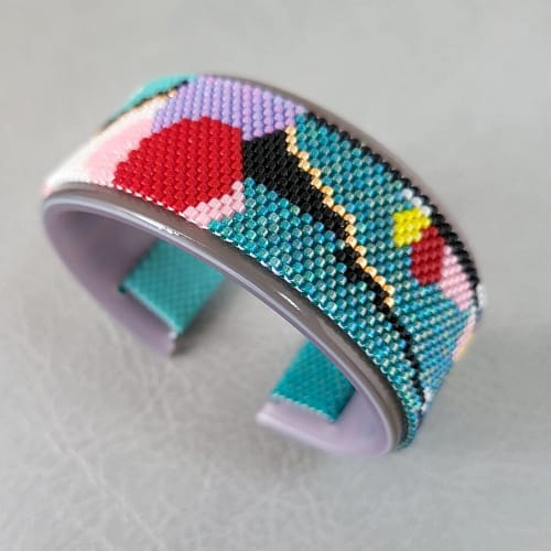 Handmade Jewellery & Stone Library colour mosaic – delica seed bead cuff bracelet (1)