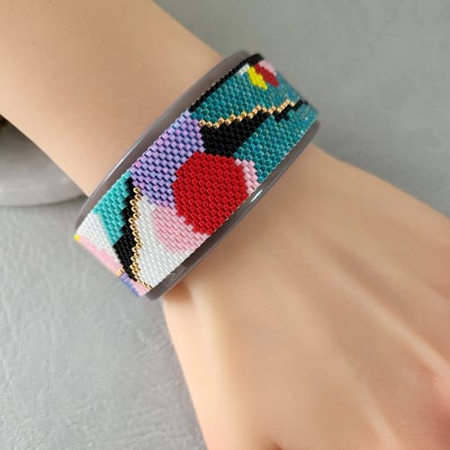Handmade Jewellery & Stone Library colour mosaic – delica seed bead cuff bracelet (10)