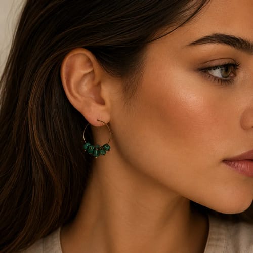Malachite emerald grove – malachite hoop earrings model